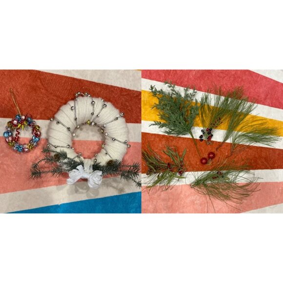 Holiday decor Festive White Wreath with Bells and Pine Accents and greenery - Picture 1 of 7